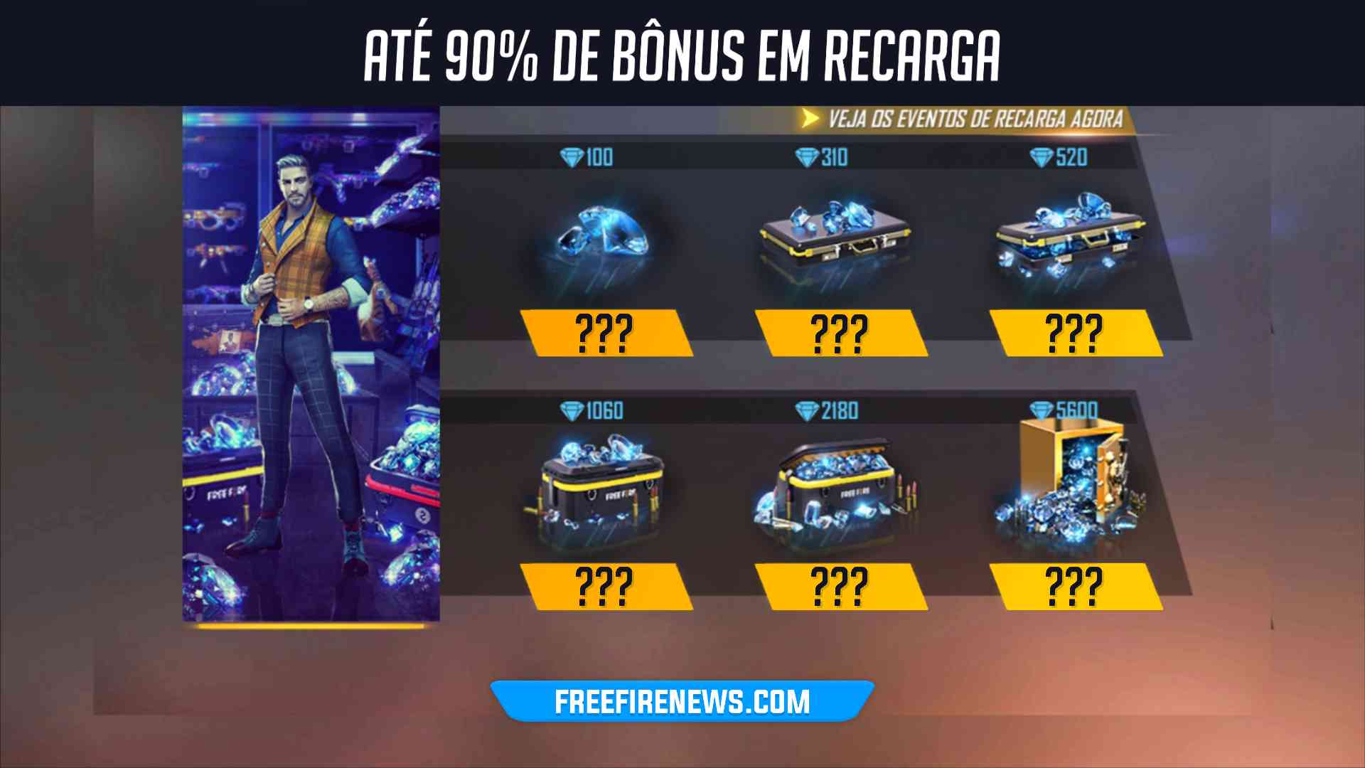 Free Fire: evento de recarga de diamantes rende bônus de 90