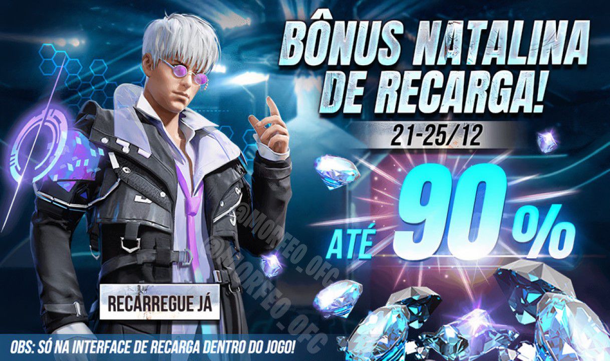 Voltou! Ganhe bônus de 90% em diamantes Free Fire pelo Recarga