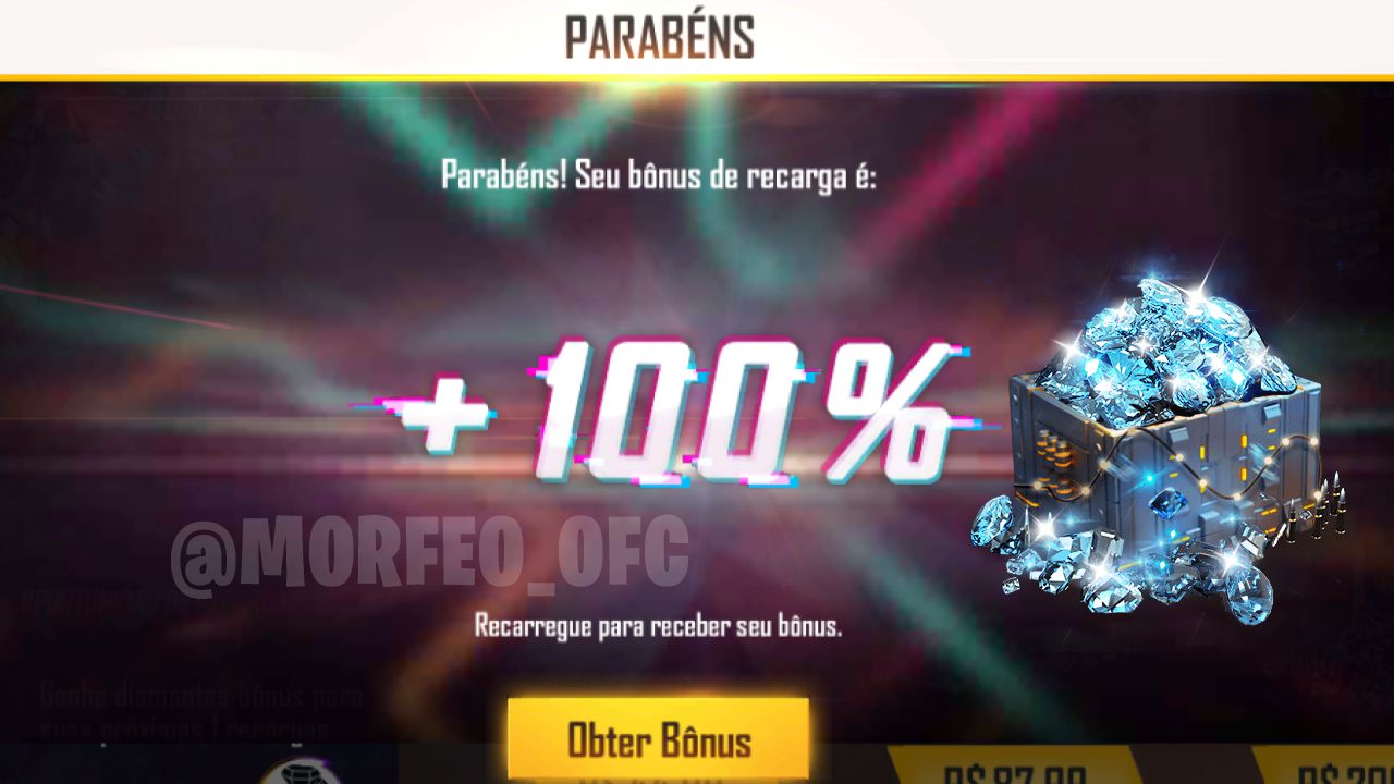 100% em Bônus de Recargas no Free Fire